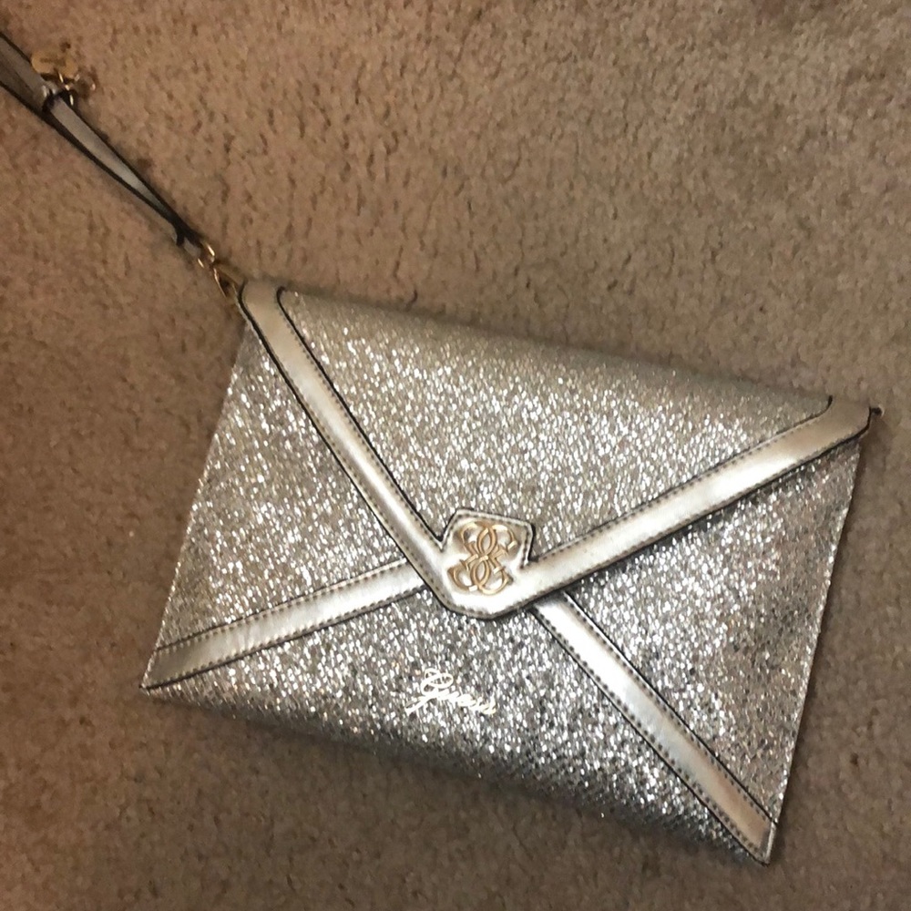 Guess silver glitter wristlet
